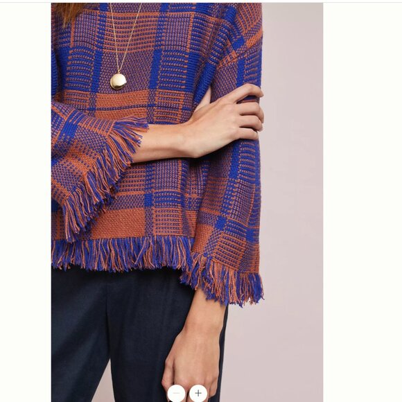Anthropologie Moon River Fringed Plaid Pullover Sweater Size Small - Picture 4 of 7